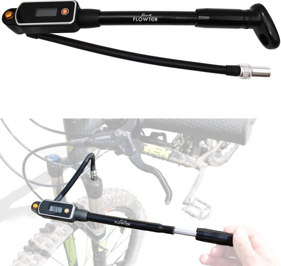 Flowter® Demperpomp - Voorvorkpomp - Voorvork pomp met digitaal LCD display - Demper pomp op 42,7 bar (320 PSI) hogedruk - Luchtdruk in de voorvork van de fiets oppompen - Shock pump - Suspension pump van Merkloos