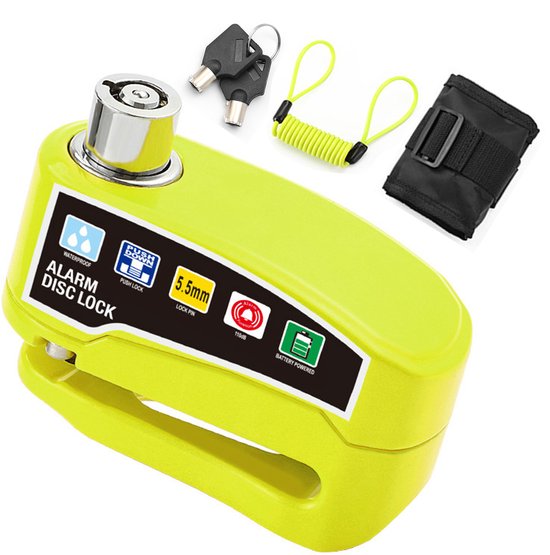 Fokelyi Schijfremslot Met Alarm - 8*6*3.5CM- 110 dB Remschijfslot Met Trillingssensor -Sleutelloos Vergrendelen - Waterdicht En Anti-Klop - Motorslot En Scooterslot - Inclusief Opbergtasje En Hangkoord