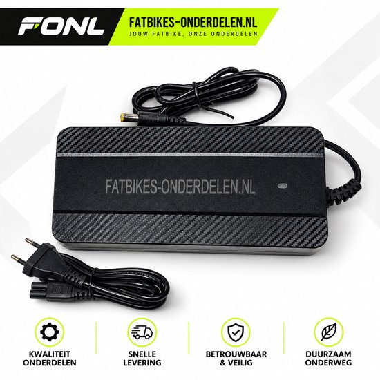 FONL Fatbike Oplader 54,6V 2A - Acculader voor Ouxi V8, H9 en V9 - DC 2,1 mm Ronde Plug - Lader Elektrische Fiets 48V - Zwart - Inclusief Netsnoer