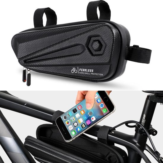 Frame Fietstas stang – waterdicht – Waterproof Fiets Frame Tas - Racefiets frametas - harde kunstof Opbergbox - Waterafstotend- zwart - reflecterende patroon van Merkloos