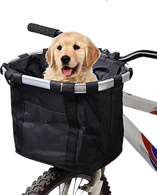 Framehack Fietsmand Hond Afneembaar voor kleine hondjes MAX 5 KG - Zwarte Hondenmand Fiets Voorop - Mand Accessoires & Reflectiestrip - Hoge Kwaliteit van Framehack
