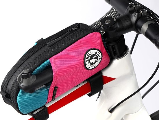 Frametas voor fiets - Trekking Pro - waterdichte materialen - 21 x 10 x 6 cm - ritssluiting en zakken - klittenbandbevestiging - licht en compact - zwart - duurzaam - fietsaccessoire van Trekking Pro