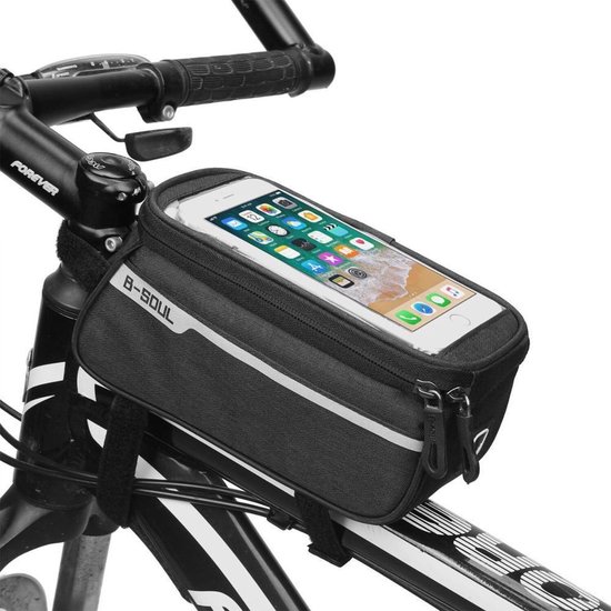 Frametas voor Smartphone - Telefoonhouder Fiets - Universele Fietstas - Extra Opbergruimte - Powerbank - Zwart van Merkloos
