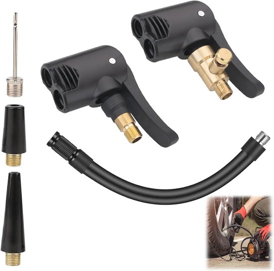 Franse ventieladapter set met 2 stuks en 16 cm slang voor auto, fiets en motor
