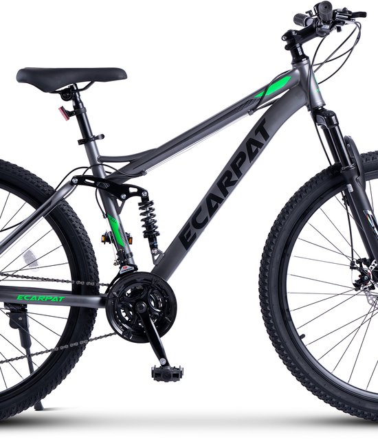 Full suspension mountainbike - MTB met schijfremmen - Mountainbike 21 versnellingen - 27,5 inch - Schokdempend - Voor volwassenen Grijs-groen