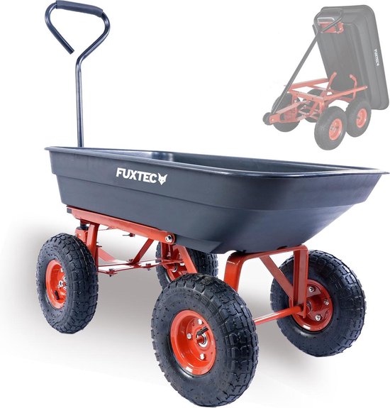 FUXTEC tuinkar zwart - Met comfortabel stuur en rubberen handgreep - Max. Hoogte belasting: 300 kg - FX-KW2175 van FUXTEC