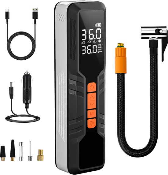 Gaethra 10000 mAh Elektrische Fietspomp - 4 Modi - Luchtcompressor - Elektrische Bandenpomp - met Powerbank - Oplaadbaar & Draagbaar - voor Fiets, Scooter, Motor en Auto van Merkloos