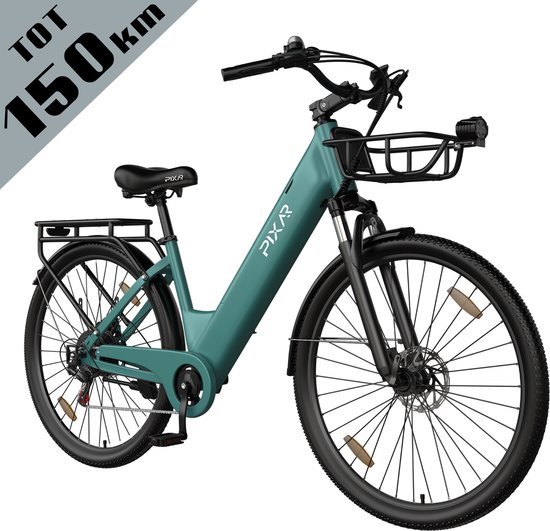 Galaxy C1 Pro Elektrische Stadsfiets 28 Inch - Extra Groot Bereik tot 150 km - 36V 18Ah EVE Accu - 250W Motor - Hydraulische Schijfremmen - Shimano 7 Versnellingen - Verende Voorvork - Inclusief Fietsmand en Slot-Blauw van galaxy