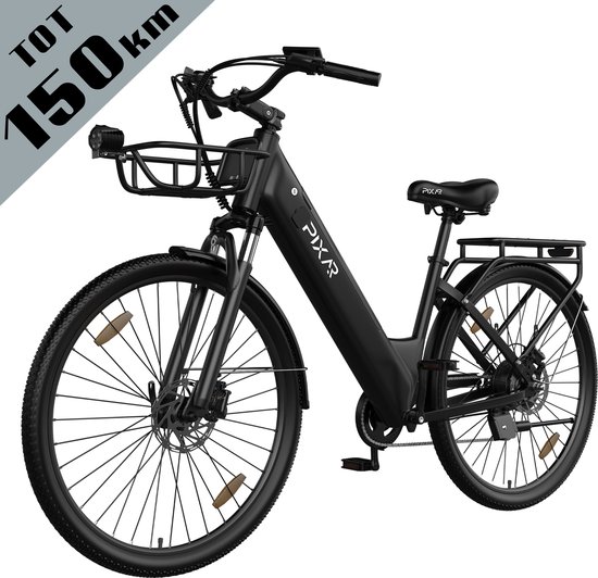 Galaxy C1 Pro Elektrische Stadsfiets 28 Inch - Extra Groot Bereik tot 150 km - 36V 18Ah EVE Accu - 250W Motor - Hydraulische Schijfremmen - Shimano 7 Versnellingen - Verende Voorvork - Inclusief Fietsmand en Slot-zwart