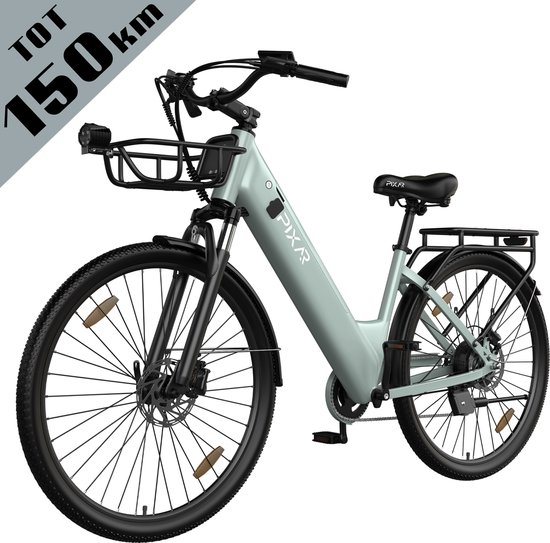 Galaxy C1 Pro Elektrische Stadsfiets 28 Inch - Tot 150 km Bereik - 36V 18Ah EVE Accu - Hydraulische Schijfremmen- 250W Motor - Shimano 7 Versnellingen - Voorvorkvering - Inclusief Mand en Telefoonhouder-Lichtgroen