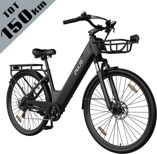 Galaxy C1 Pro Elektrische Stadsfiets 28 Inch - Tot 150 km Bereik - 36V 18Ah EVE Accu - Hydraulische Schijfremmen- 250W Motor - Shimano 7 Versnellingen - Voorvorkvering - Inclusief Mand en Telefoonhouder-zwart