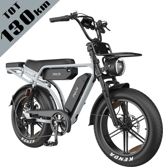 Galaxy M9 Elektrische Fiets 20 Inch Fatbike - Dubbele 35Ah EVE Accu - Tot 130 km Bereik - 250W Motor - Hydraulische Schijfremmen - Shimano 7 Versnellingen - LCD Display met NFC-Grijs