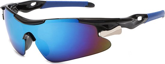 Garpex® Fietsbril - Sportbril - Zonnebril Heren - Wielrennen - Motor - Zwart Frame met Blauwe Lens van Garpex