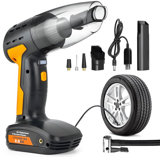 Gatson 4-in-1 Luchtcompressor & Handstofzuiger - Elektrische Fietspomp - Bandenpomp - Verlichting en Blazer - Oplaadbaar - Voor Auto, Motor en Fiets