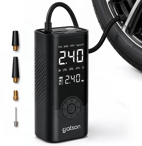 Gatson Luchtcompressor - Bandenpomp - Powerbank - Voor Auto, Motor, Fiets, Bal en Luchtbed - Compressor - Elektrische Fietspomp - Luchtpomp