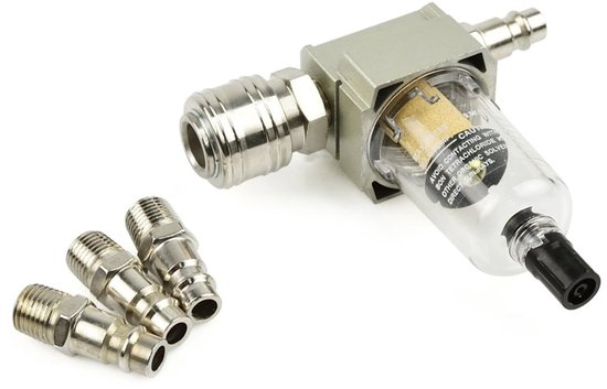 GEKO Luchtcompressor vochtfilter - handmatige condensafvoer - polycarbonaat tank - 1/4" aansluitingen