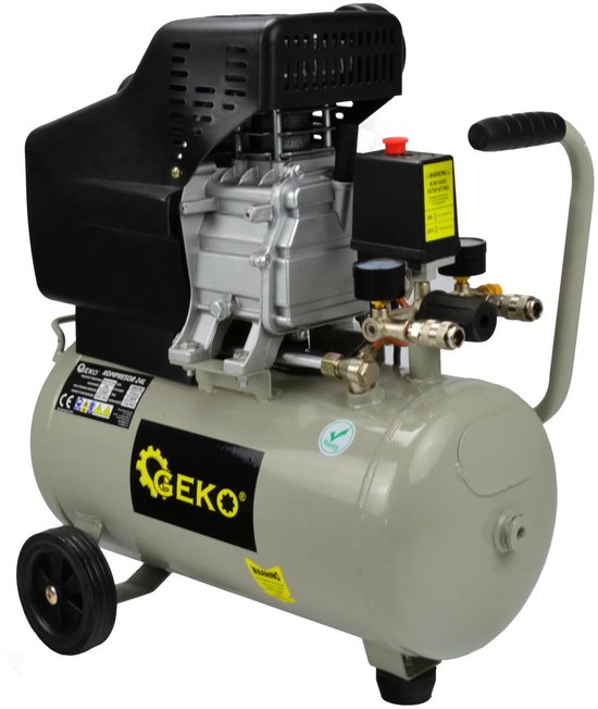 GEKO Oliegesmeerde luchtcompressor - 24L - 8 bar - 210 L/min - Staal - Horizontaal ontwerp