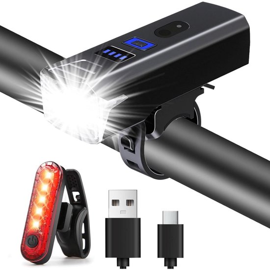 GELLDG 2 Stuks Voor- en Achterverlichtingssets - LED Fietsverlichting - 2000 Lumen USB Oplaadbaar - Lange Levensduur IPX5 Waterdicht - Geschikt voor Mountainbike en Wegfiets - Kunststof