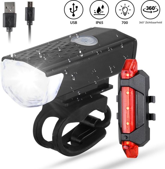 GELLDG Fietsverlichtingsset - Voorlicht - Inclusief achterlicht - USB oplaadbaar - LED-veiligheidsverlichting - Geschikt voor fietsen - Waterdicht - Eenvoudig te installeren - Geschikt voor kinder- en volwassen racefietsen