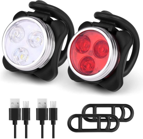 GELLDG LED Fietsverlichting - USB Oplaadbaar – Waterdichte - Fietslampjes Led Set - Wit en Rood - Geschikt voor stadsfietsen en mountainbikes– 160 Lumen