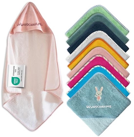 Gepersonaliseerde Babyhanddoek met Capuchon - Oeko-Tex® Standaard 100, Roze, 80 x 80 cm van Cam Cam Copenhagen