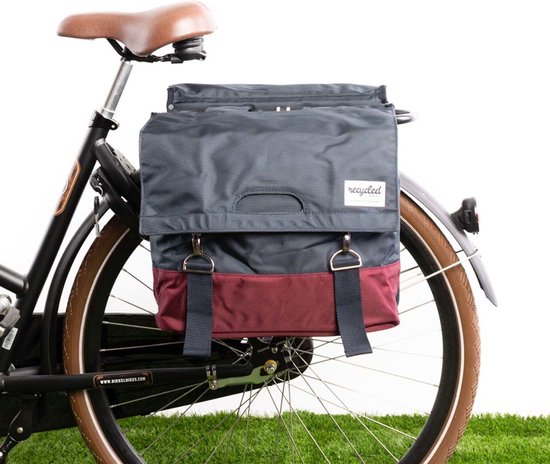 Gerecyclede dubbele fietstas Urban Proof 40 liter - bordeaux rood/grijs van Urban Proof