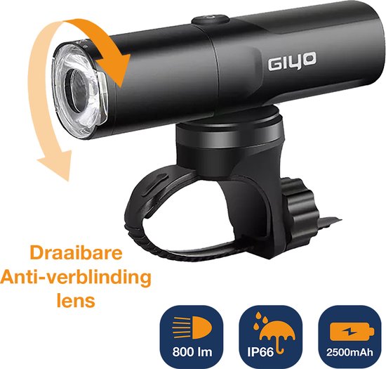 Giyo Fietsverlichting - sterk MTB licht 800 lumen - anti-verblinding - IP66 waterdicht