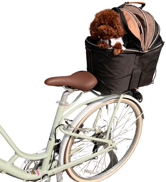 Gloovon® - Fietsmand hond - Hondenmand Fiets - Hondenfietsmand Achterop - Voor honden tot 15 kg - 48x42x30 cm - Schoudertas - Fietsmand - Bruin van Merkloos