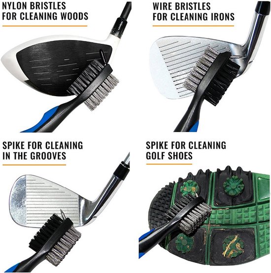 Golfclub borstel en groeven reiniger - 3 in 1 Multi Club Cleaner met uittrekkoord | kleur GEEL van Phantom Athletics