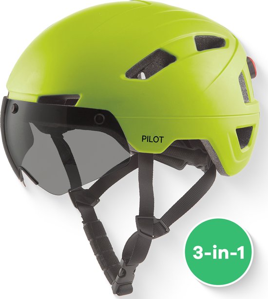 GOOFF® PILOT 3 in 1 Snorscooterhelm met afneembaar vizier - fluorgeel - lichtgewicht snorfiets helm - NTA gecertificeerd speed pedelec helm - geschikt voor blauw kenteken snorscooter en snorfiets - maat S - voor vrouwen en mannen van GOOFF®