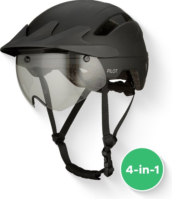 GOOFF® PILOT 4 in 1 speed pedelec helm met afneembaar vizier en regencap - transparant vizier - lichtgewicht snorfiets helm - NTA gecertificeerd speedpedelec helm - maat S - voor vrouwen en mannen van GOOFF®