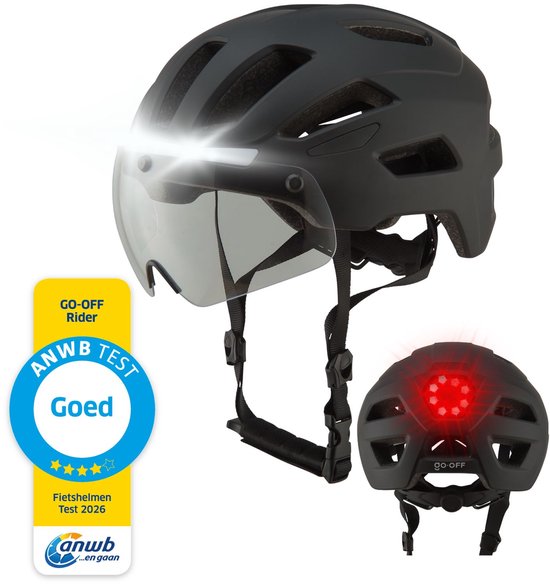 GOOFF® RIDER Fietshelm met Vizier en Verlichting - Ebike Helm voor Volwassenen - Geschikt voor Elektrische Fiets en Racefiets - LED Licht - Dames en Heren - Zwart - M