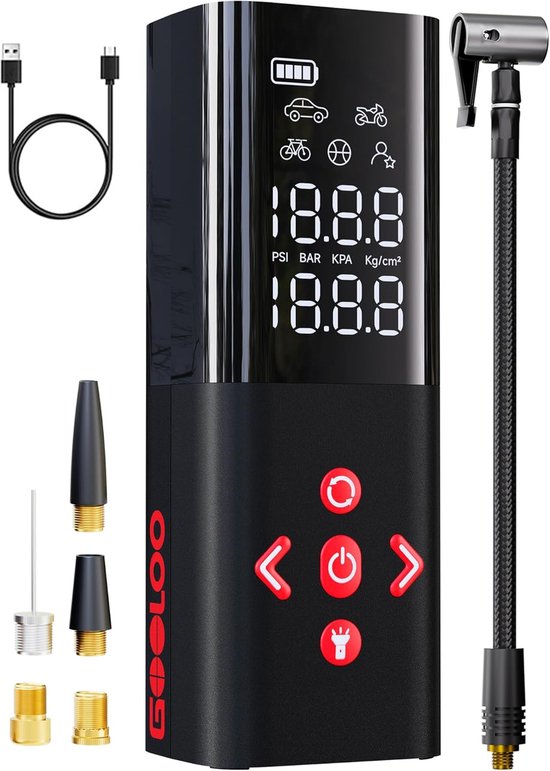 GOOLOO AP150 - Draagbare Elektrische Bandenpomp - Digitale Display - Powerbank - 150 PSI / 11 Bar - Voor Auto, Motor & Fiets - Compact Design - USB-C Snelladen - LED Zaklamp