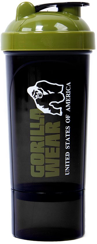Gorilla Wear Compacte Shaker - Zwart/Legergroen - 500ml