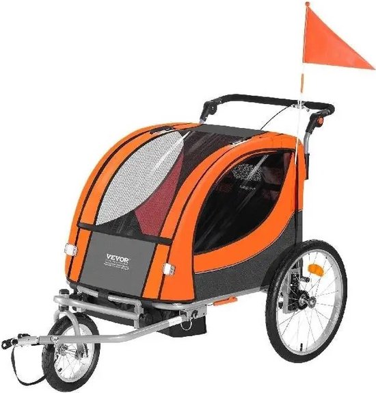 Gran Vida® - Fietskar Voor Kinderen - 2 Zitplaatsen - Veiligheidsgordel - Hoog Laadvermogen - Converteerbaar Naar Kinderwagen van Gran Vida