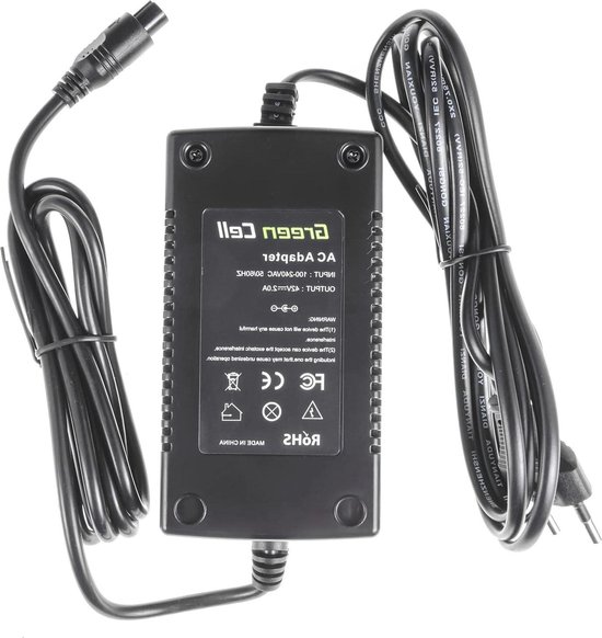 Green Cell 42V 2A 84W Oplader Voeding voor Haibike KTM Kalkhoff Flyer Cube Focus Giant Bergamont Ghost Trek Gazelle Winora Specialized 36V E-Bike Accu - 3-Pin/3 Prong Inline Stekker van Green Cell