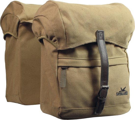 Greenlands dubbele fietstas - canvas - 40 liter - camel - gevoerd met spijkerstof - inclusief regenhoes van Greenlands