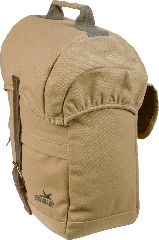 Greenlands enkele canvas fietstas Travel - 20 liter - camel - gevoerd met spijkerstof - incl. regenhoes van Greenlands