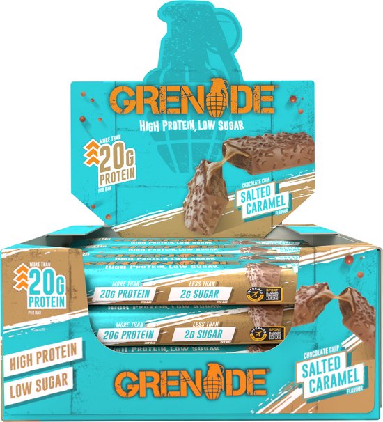 Grenade - High Protein, Low sugar - Protein bar - Choc Chip Salted Caramel - 21g eiwit - 12 x 60g - Eiwitreep - Diverse smaken