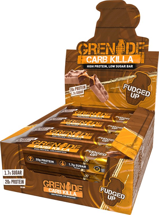 Grenade - High Protein, Low sugar - Protein bar - Fudged Up - 22g eiwit - 12 x 60g - Eiwitreep - Diverse smaken