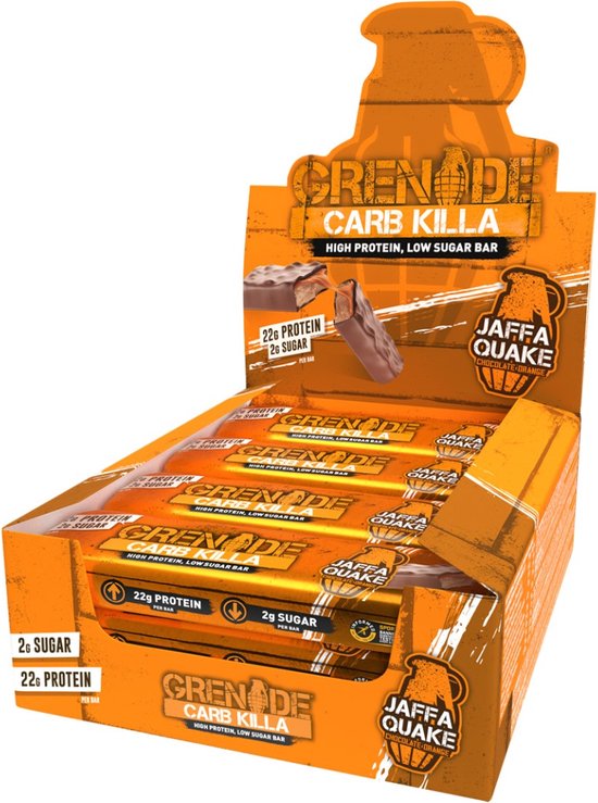 Grenade - High Protein, Low sugar - Protein bar - Jaffa Quake - 21g eiwit - 12 x 60g - Eiwitreep - Diverse smaken