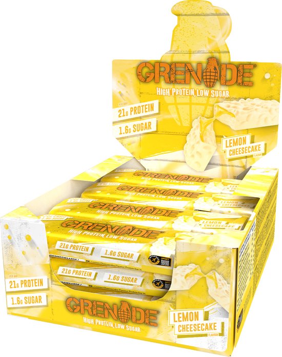 Grenade - High Protein, Low sugar - Protein bar - Lemon Cheesecake - 21g eiwit - 12 x 60g - Eiwitreep - Diverse smaken