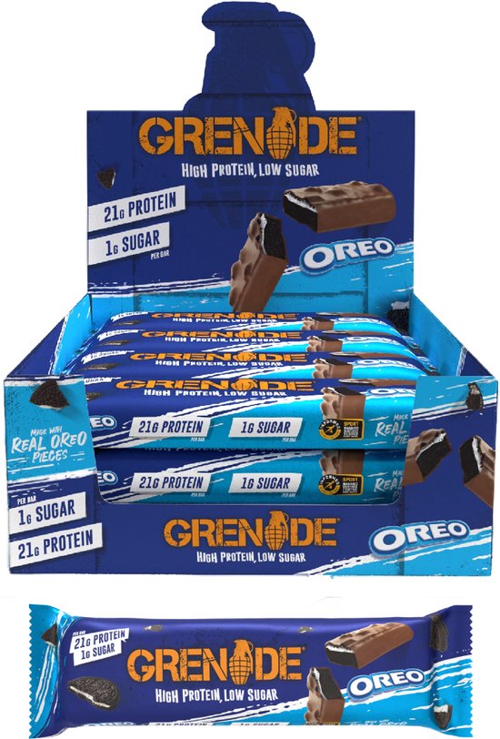 Grenade - High Protein, Low sugar - Protein bar - Oreo - 21g eiwit - 12 x 60g - Eiwitreep - Diverse smaken