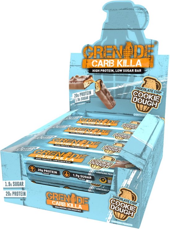 Grenade Protein Bar Chocolate Chip Cookie Dough 21g Protein - Doos 12x 60g - 720g - Eiwitrepen voor Twee Weken - Eiwitten voor Spieren - Sportvoeding - Tussendoortjes