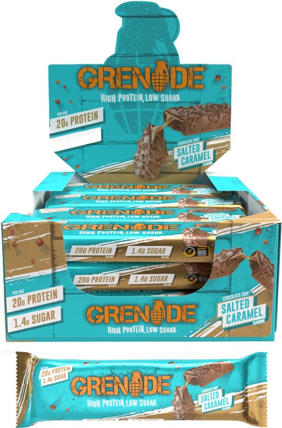 Grenade Protein Bar Chocolate Chip Salted Caramel 20g Protein - Doos 12x 60g - 720g - Eiwitrepen voor Twee Weken - Eiwitten voor Spieren - Sportvoeding - Tussendoortjes