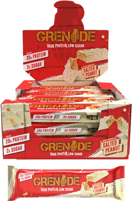 Grenade Protein Bar White Chocolate Salted Peanut 20g Protein - Doos 12x 60g - 720g - Eiwitrepen voor Twee Weken - Eiwitten voor Spieren - Sportvoeding - Tussendoortjes