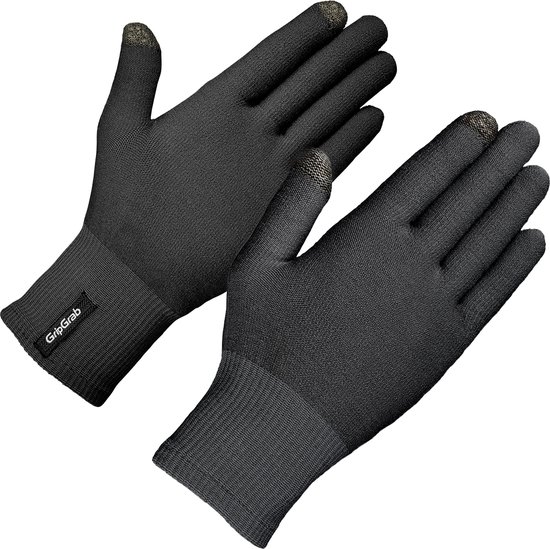 GripGrab - Merino Wool Liner Handschoenen Fiets Onderhandschoenen Touchscreen Fietshandschoenen met Merinowol - Zwart - Unisex - Maat M/L