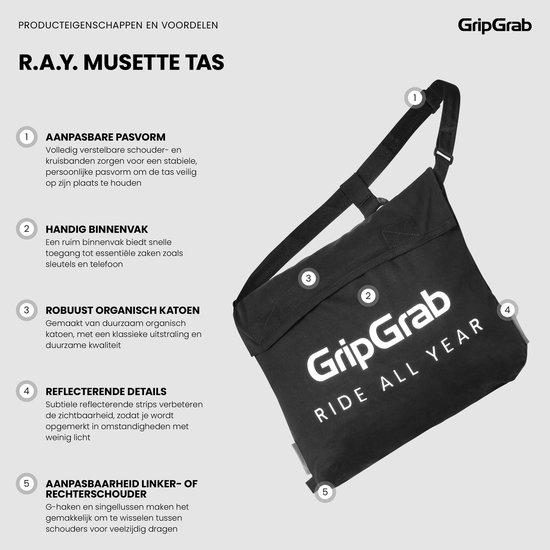 GripGrab - R.A.Y. Musette Tas Fietstas met Kruisband - Zwart