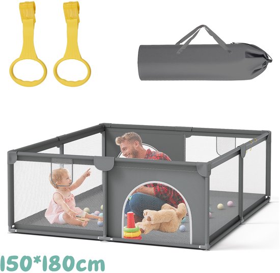 Grondbox - Box voor baby's - afsluitbare zij-ingangen - zeer grote speelruimte - 4 zuignappen op de hoeken - Stevig - 150x180cm – Baby Speelbox - Kinderbox - Babybox - Box voor baby's van LifeGoods