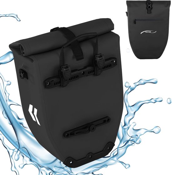 Grote waterdichte bagagedragertas, 28 liter vulvolume met draaggreep en schouderriem, fietstas, bagagedragertas, fietstas achter, zwart van HOMEPROTEK